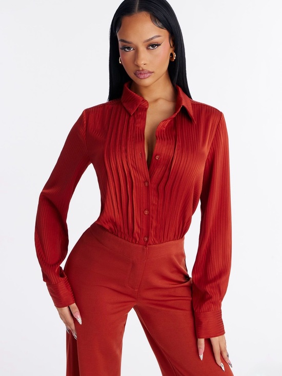 Fashion Nova Pants - Fashion Nova Red Ribbed Button-Front Jumpsuit